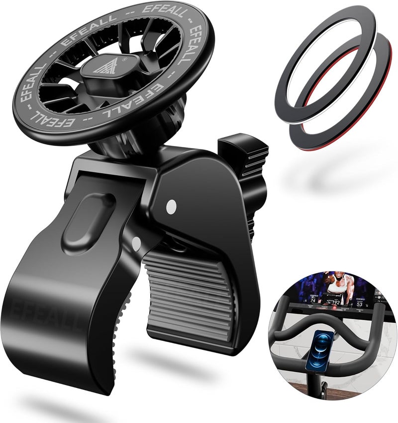 EFEALL Magnetic Phone Holder, Strong Magnet Bike Phone Mount with Two Metal Rings, for Indoor Gym Equipment(Compatible with Peloton Bike)/Stroller/Treadmill, for MagSafe iPhone Samsung and All Phone - Image 1